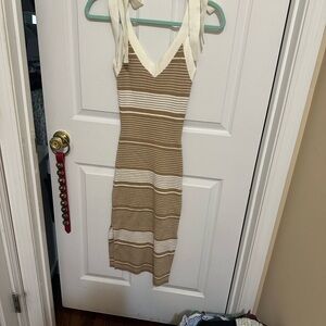 Striped Tan and White Knit Dress